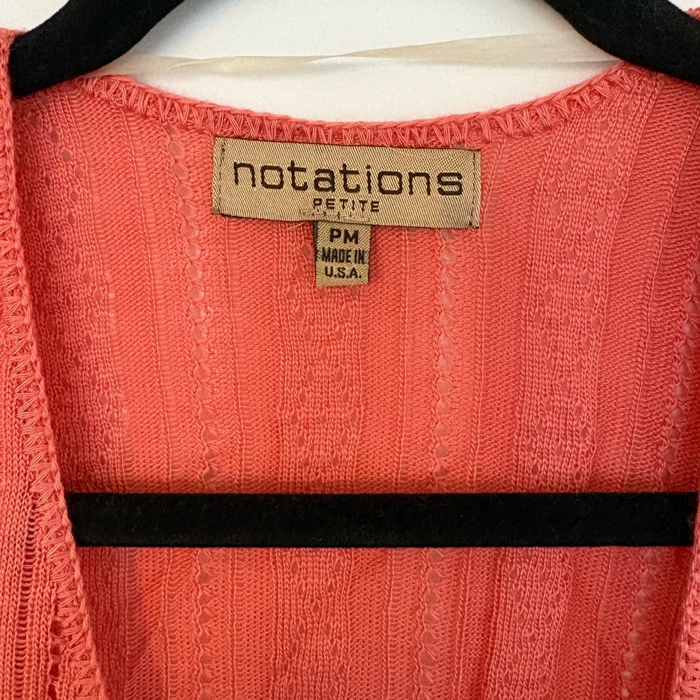 NEW Notations Petite Coral Knit Tie Front Openwork Short Sleeve Blouse PM - Picture 7 of 8